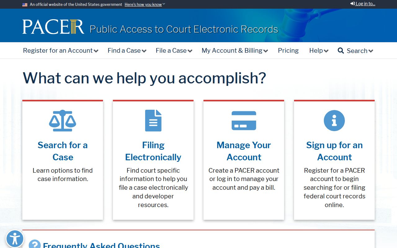 Bonita court docket official PACER access source