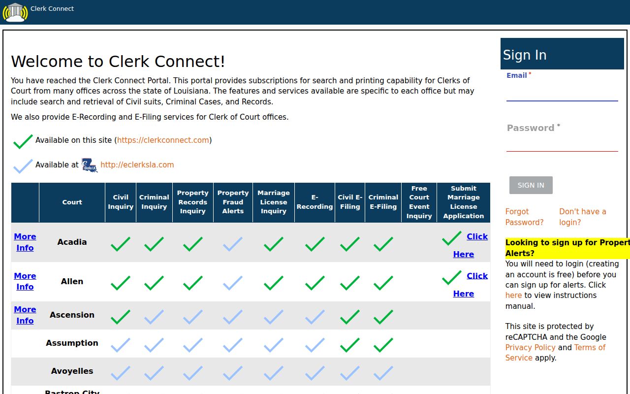 Morehouse Parish case search Clerk Connect login