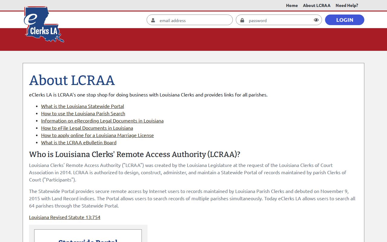 Morehouse Parish case search eClerks information page