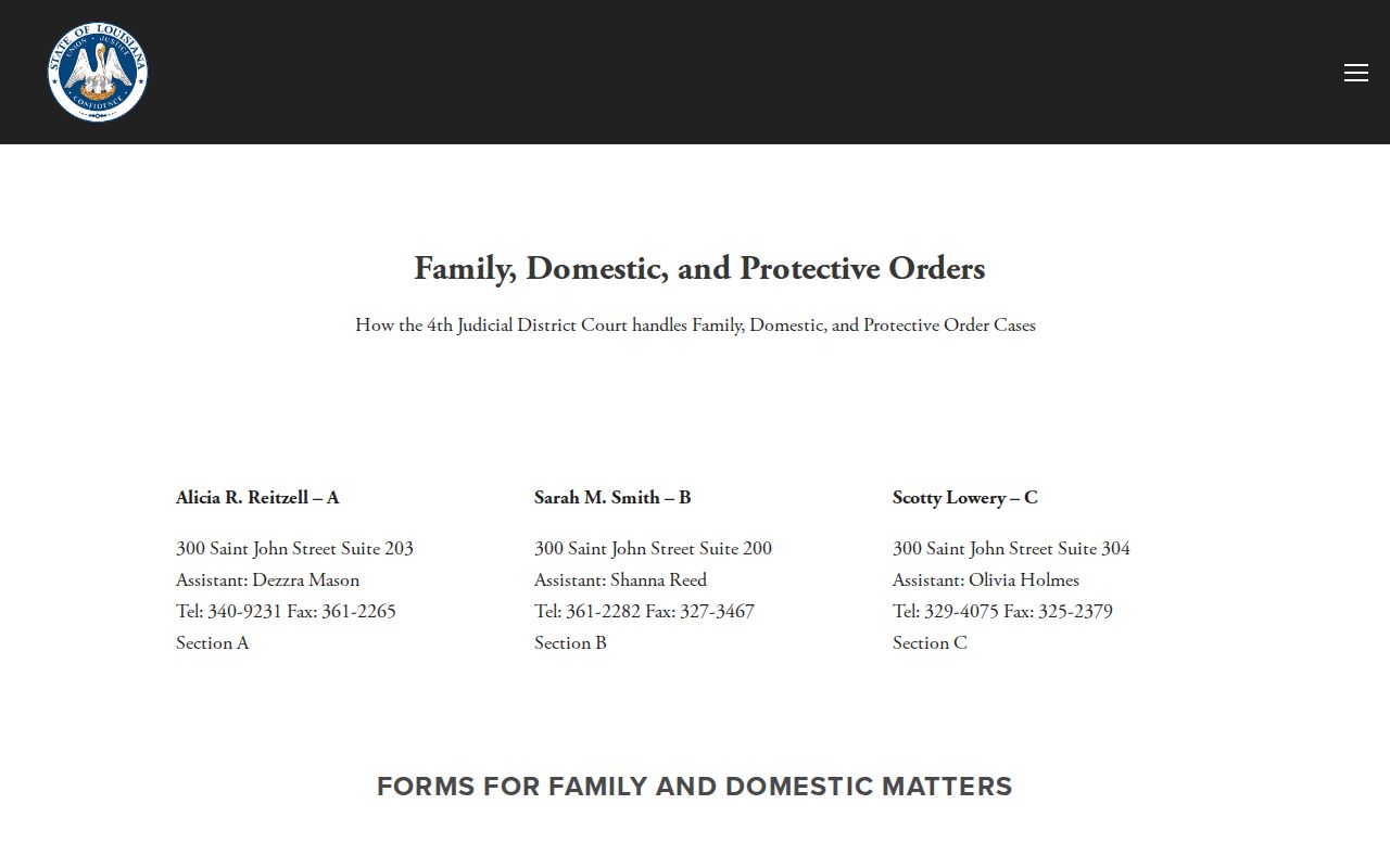 Morehouse Parish civil court docket hearing officer and family scheduling information