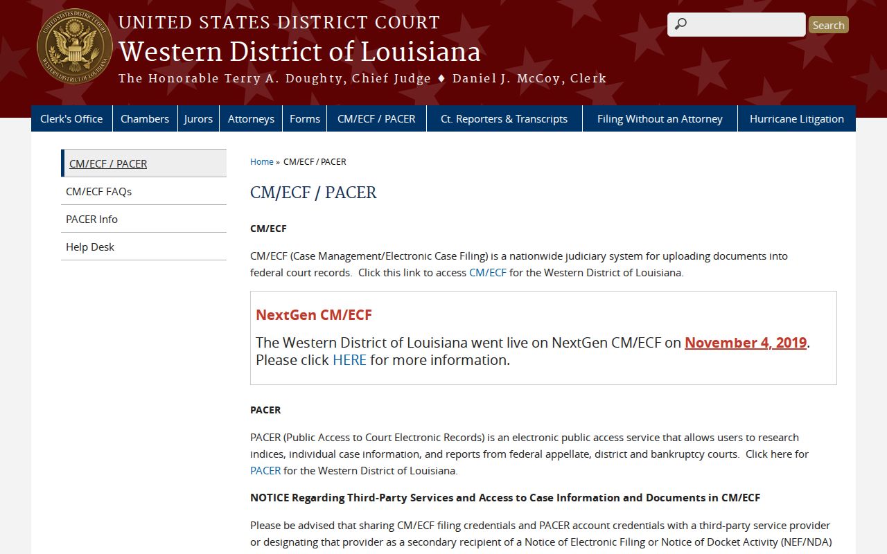 Collinston court docket federal CM ECF and PACER access source
