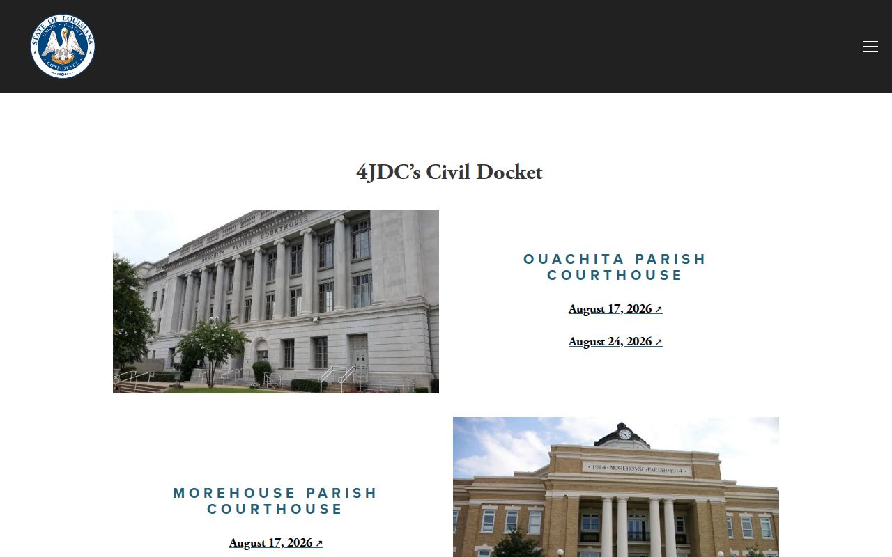 Morehouse Parish court calendar civil docket page