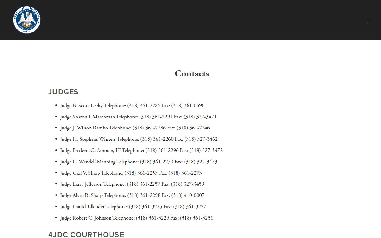 Morehouse Parish court calendar court contacts page