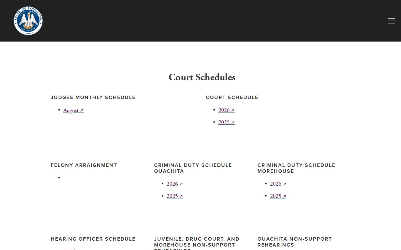 Morehouse Parish court calendar schedule index
