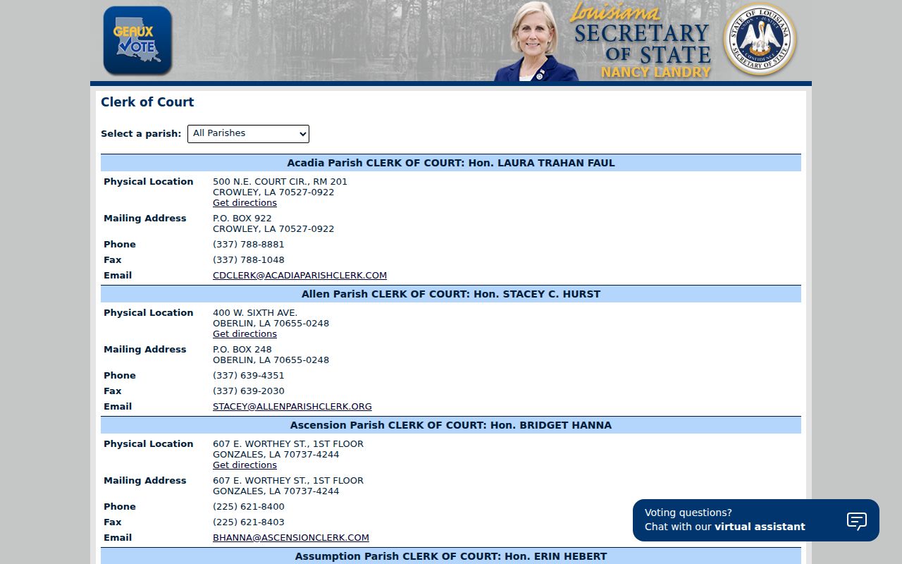 Morehouse Parish court records Secretary of State clerk directory