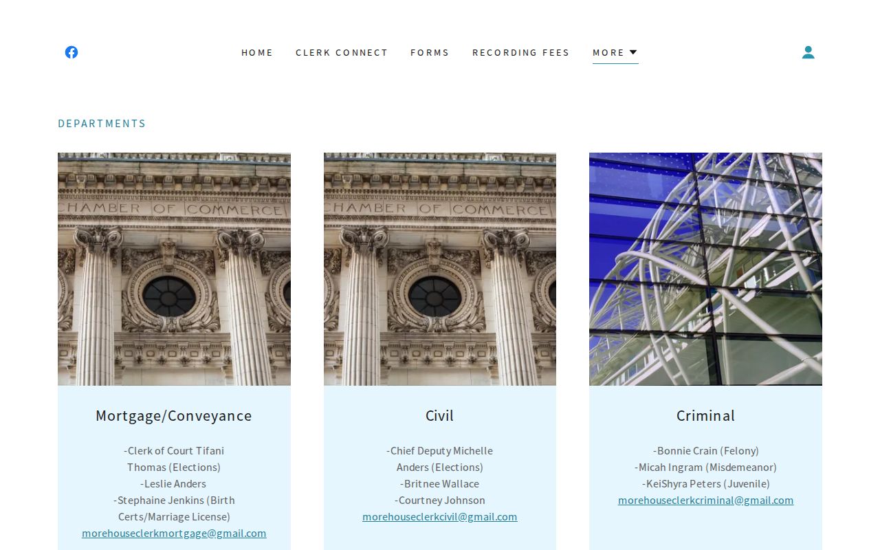 Morehouse Parish court records clerk staff page