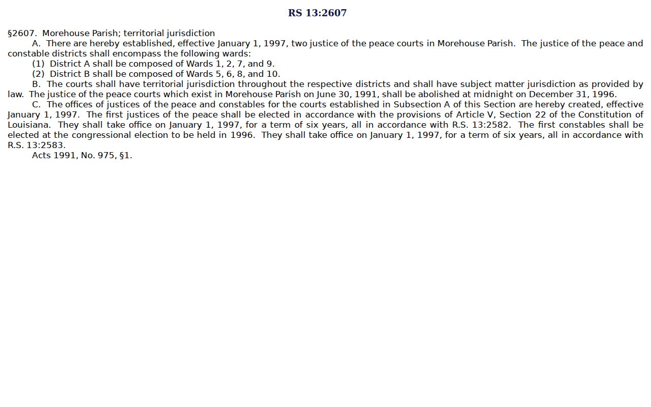 Mer Rouge court docket justice of the peace district statute
